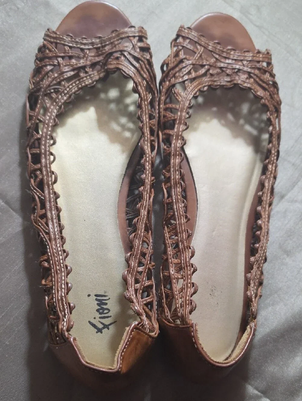 Women's Brown Woven Peep-Toe Flats